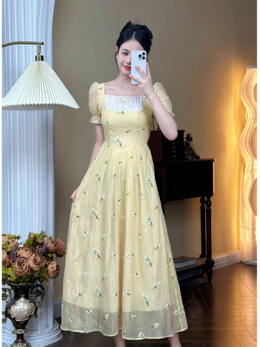 Romantic Square Neckline Ruffled Slit Dress main image 0