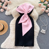 3d Pink Bow Split Black Dress