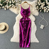 Chic Glossy Backless Satin Slip Dress