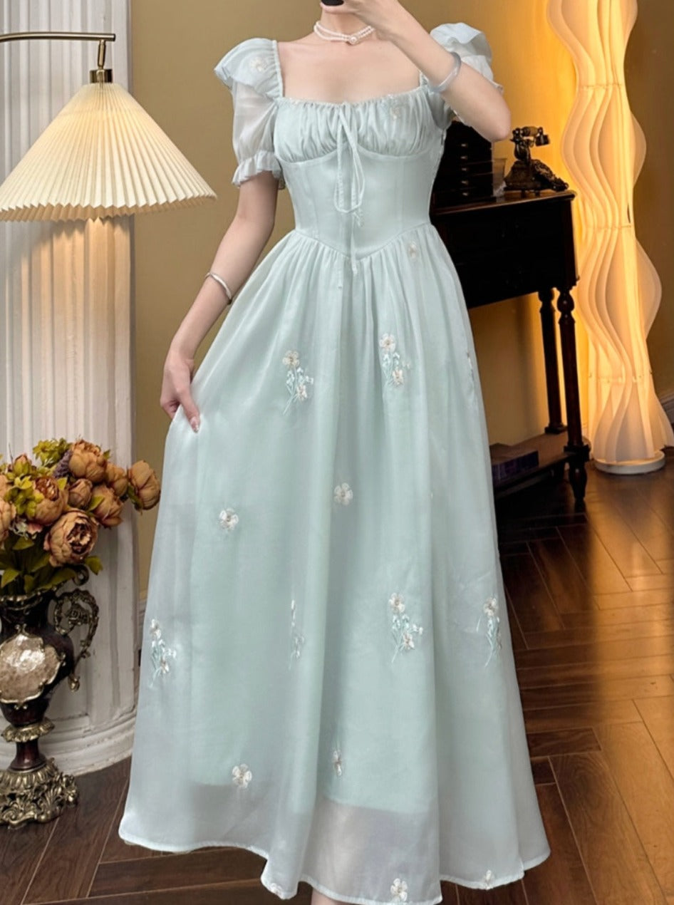 strapless open back dress Girls Round Neck Princess Dress A Line Puff Sleeves Party Dresses with –  Avadress main image 0