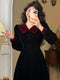 Vintage Velvet Red Button Long Sleeve Dress