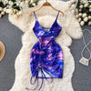 Drawstring Tie-dye Sexy Halter Dress