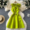 3D Flower Brat Green Slim Waist Dress