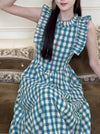 French Sleeveless Plaid Dress