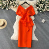 Beaded Pleated Ruffle Orange Dress