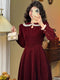 Vintage Wine-red Long Sleeve Velvet Dress