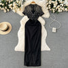 Beaded Patchwork Split Black Dress