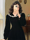 Vintage Velvet Lace Trim Long Sleeve Dress