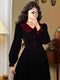 Vintage Velvet Red Button Long Sleeve Dress