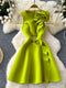 3D Flower Brat Green Slim Waist Dress