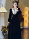 Vintage Black Long Sleeve Velvet Dress