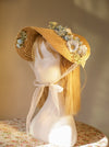 Lace Up Blue Floral Straw Bonnet Hat