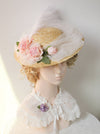 Vintage Feather Straw Magnificent Flat  Hat