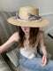 Vintage Bow Flat Straw Hat