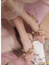Vintage Flower Velvet Kitten Heel Shoes