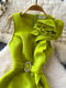 3D Flower Brat Green Slim Waist Dress