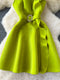 3D Flower Brat Green Slim Waist Dress