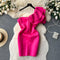 Slant Neckline Bow-tie Satin Dress