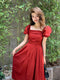 Romantic Red Square Neck Dress
