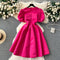 Round Collar Pleated Puffy Dress