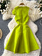 3D Flower Brat Green Slim Waist Dress