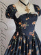 Vintage Sunflower Lace Neck Dress
