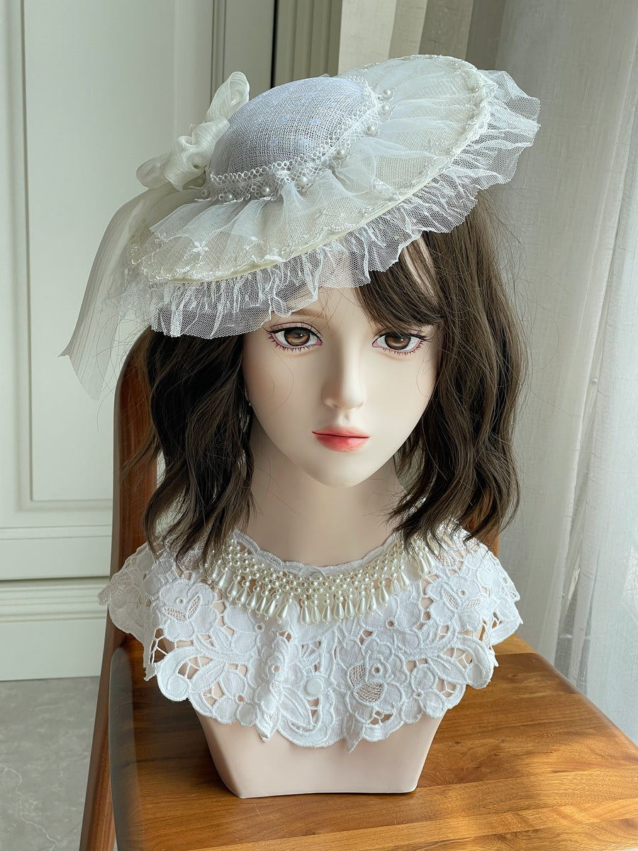Vintage Flower Lace Up Hat - Straw Wedding Hat