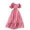 Fairy Pink Slant Neckline Pleated Dress