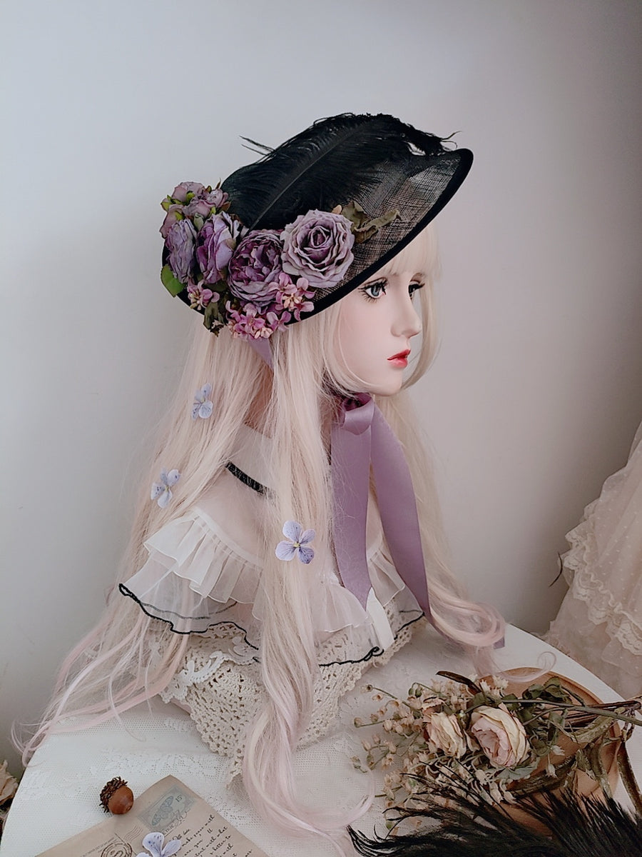 Vintage Flower Lace Up Hat - Straw Wedding Hat