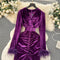 V-neck Slim-fitting Suede Split Dress