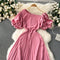 Fairy Pink Slant Neckline Pleated Dress