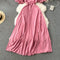 Fairy Pink Slant Neckline Pleated Dress