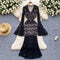 Flared Sleeve V Neck Lace Dress