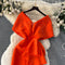 Beaded Pleated Ruffle Orange Dress