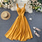 V-neck Halter Retro Solid Color Waist Dress