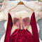 V-neck Backless Mesh Patchwork Velvet Dress