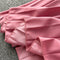 Fairy Pink Slant Neckline Pleated Dress