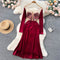 V-neck Backless Mesh Patchwork Velvet Dress