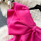 Slant Neckline Bow-tie Satin Dress