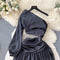 Slant Neck Split Black Dress