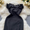 Furry Trim Waist-slimming Black Dress