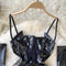 Sexy PU Leather Satin Suspender Dress