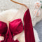 V-neck Backless Mesh Patchwork Velvet Dress