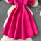 Round Collar Pleated Puffy Dress