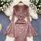 Flared Sleeve V Neck Lace Dress