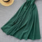 V-neck Halter Retro Solid Color Waist Dress