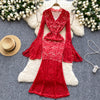 Flared Sleeve V Neck Lace Dress