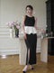 Elegant Pearl Neck Top+ Split Skirt 2pcs Set