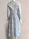 Vintage Art Printed Lace Trim Long Sleeve Dress