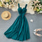 V-neck Halter Retro Solid Color Waist Dress